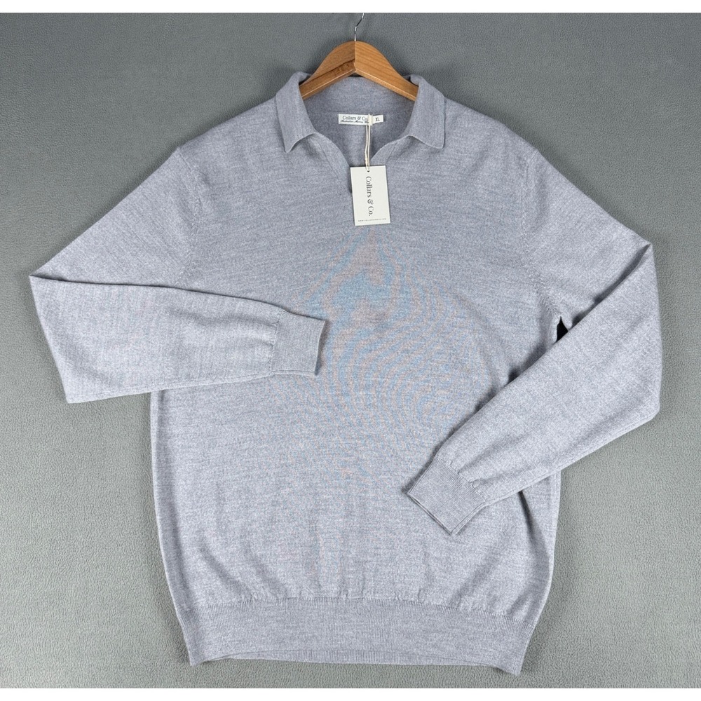 Collars Co Sweater Polo Mens XL Blue Australian Merino Wool Knit Johnny Collar